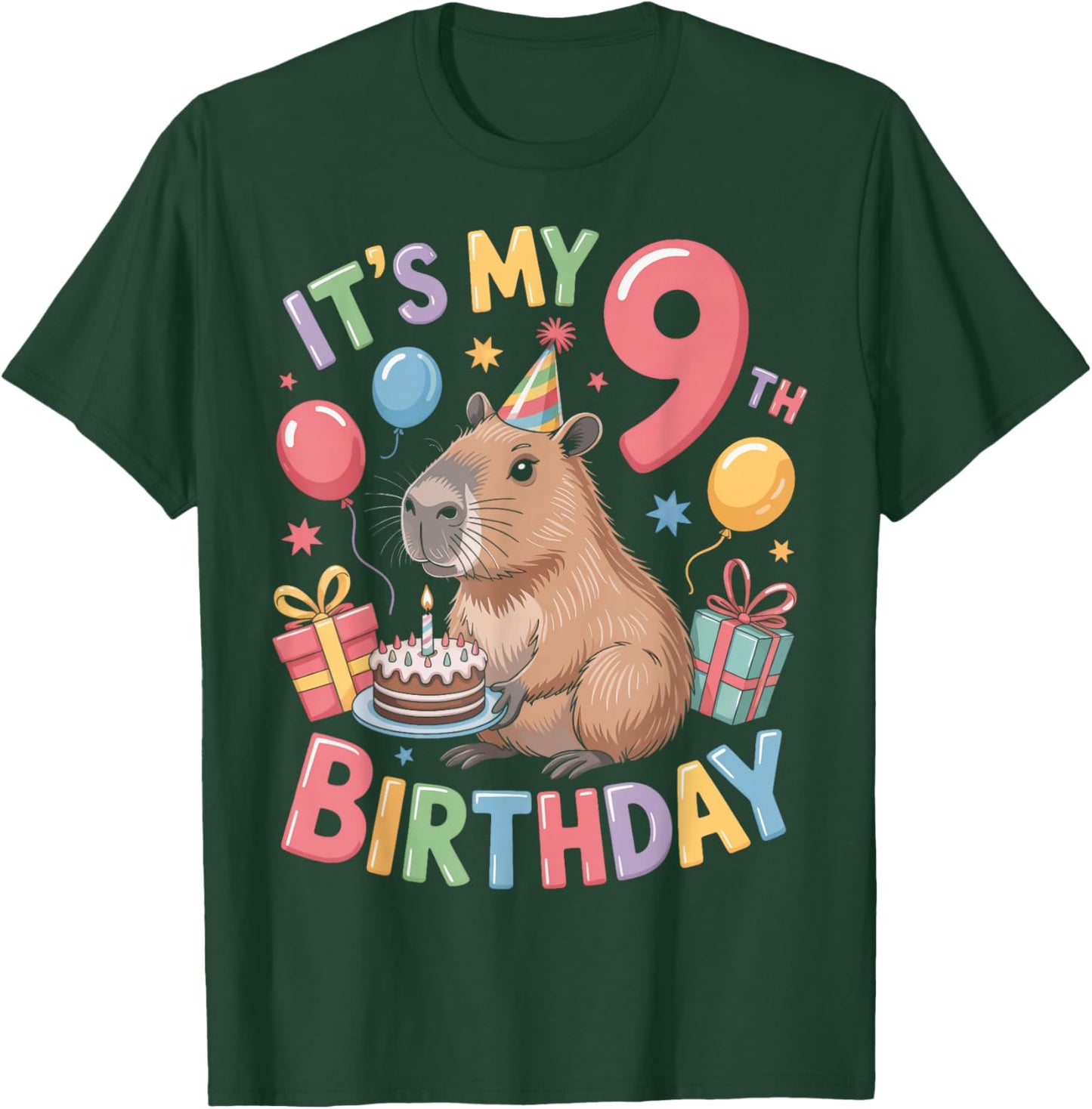 Adorable Capybara Animal It's My 9th Birthday Kids T-Shirt - T-Shirt | Forest