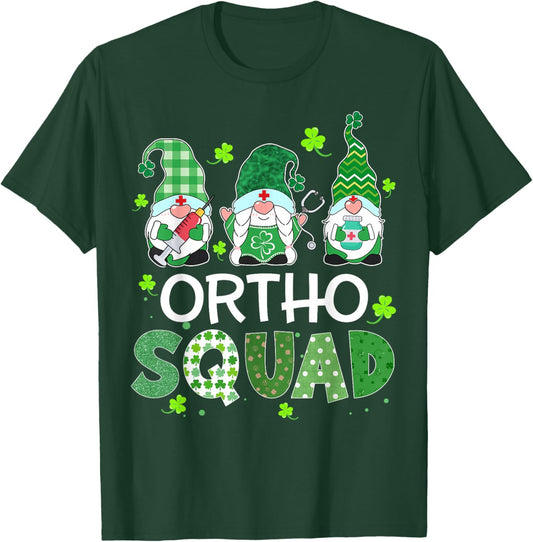 Ortho Squad Gnome Nurse Stethoscope Shamrock St Patricks Day T-Shirt - T-Shirt | Forest