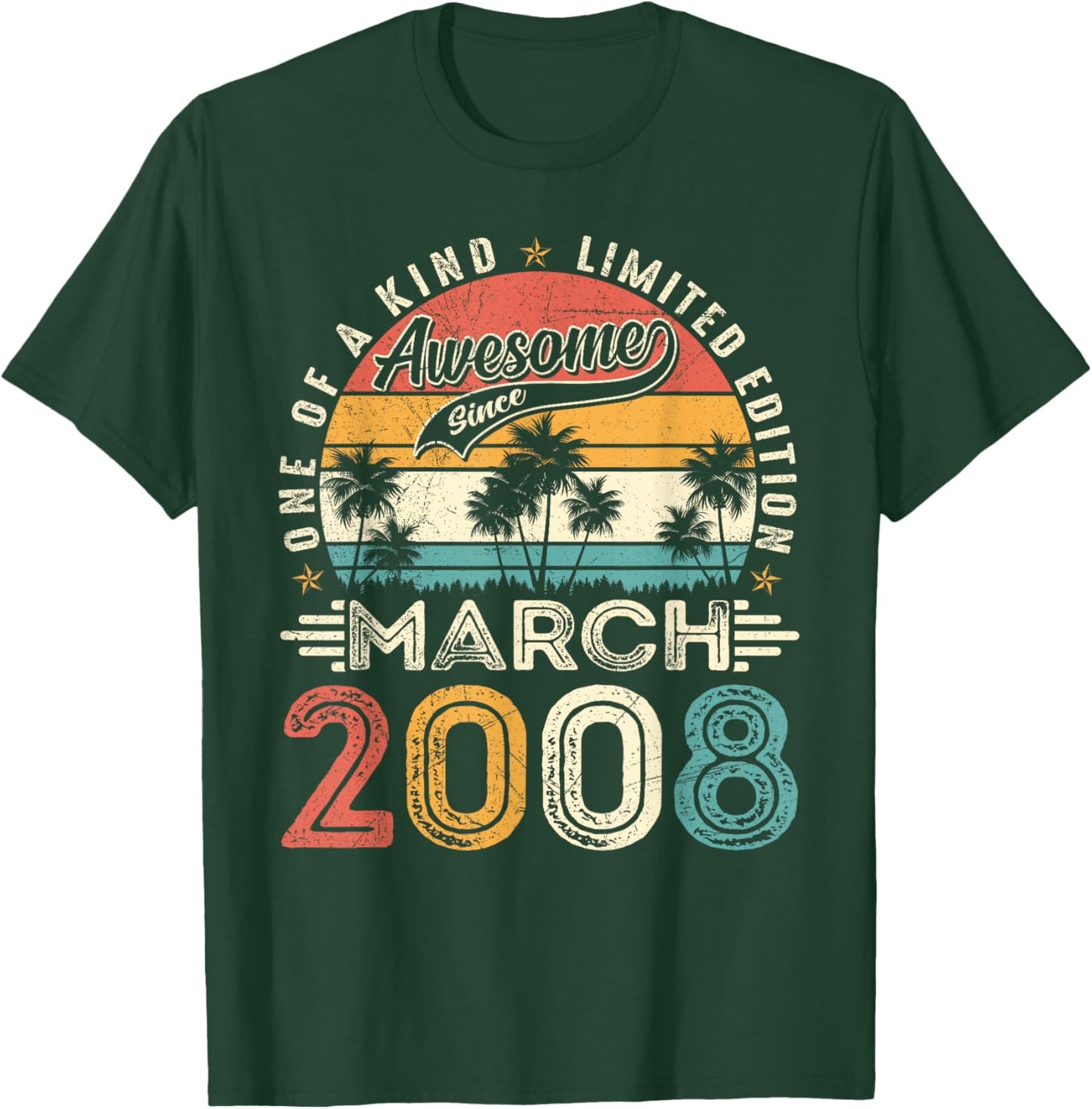 Awesome Since March 2008 Vintage Retro 18th Birthday Boy Men T-Shirt - T-Shirt | Forest