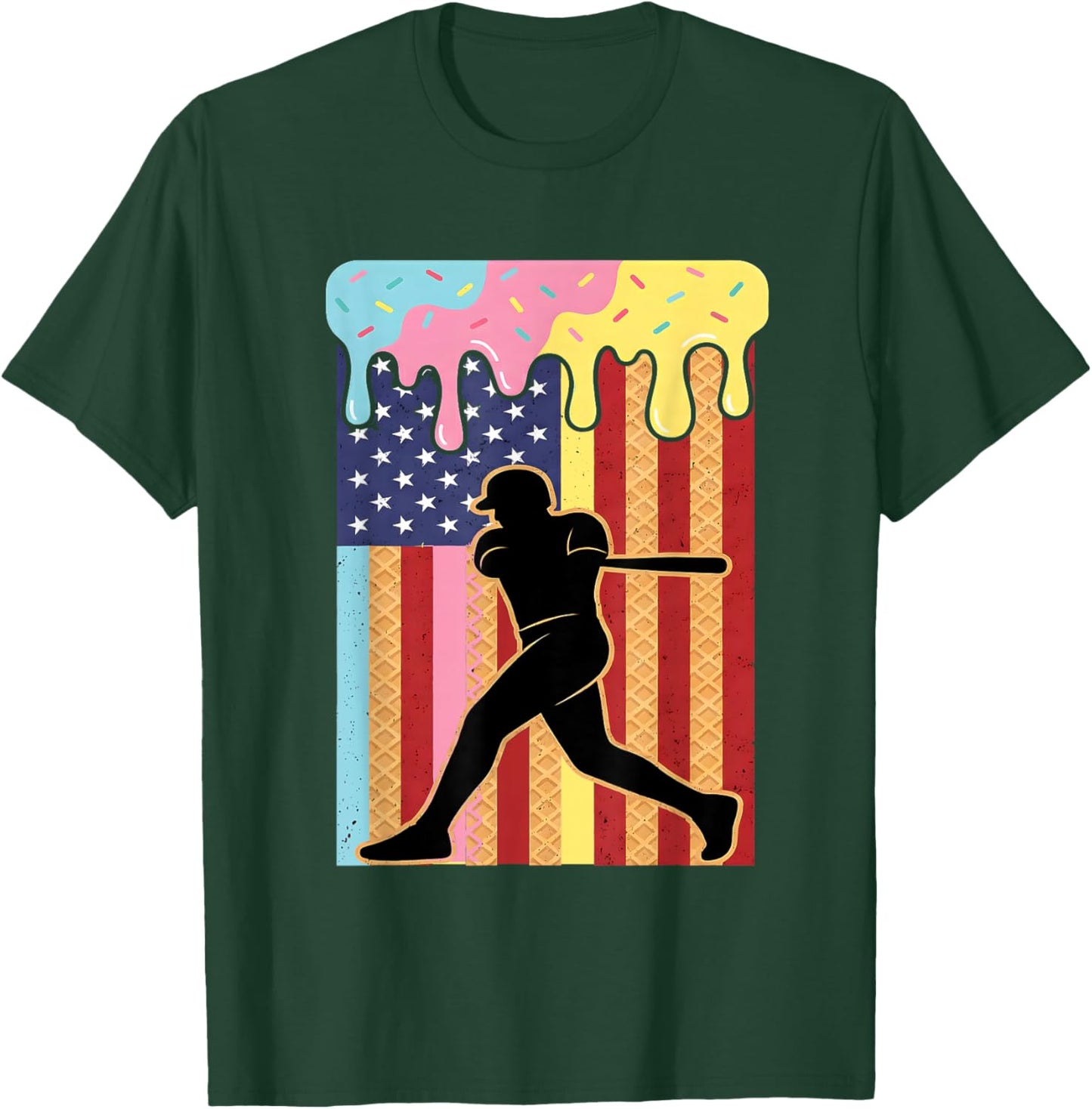 Retro Baseball Drip Boys Ice Cream Patriotic American Flag T-Shirt - T-Shirt | Forest