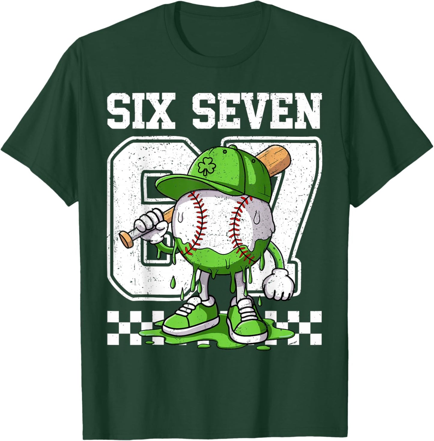 Boys St Patricks Day 67 Six Seven Baseball Ice Cream Drip T-Shirt - T-Shirt | Forest
