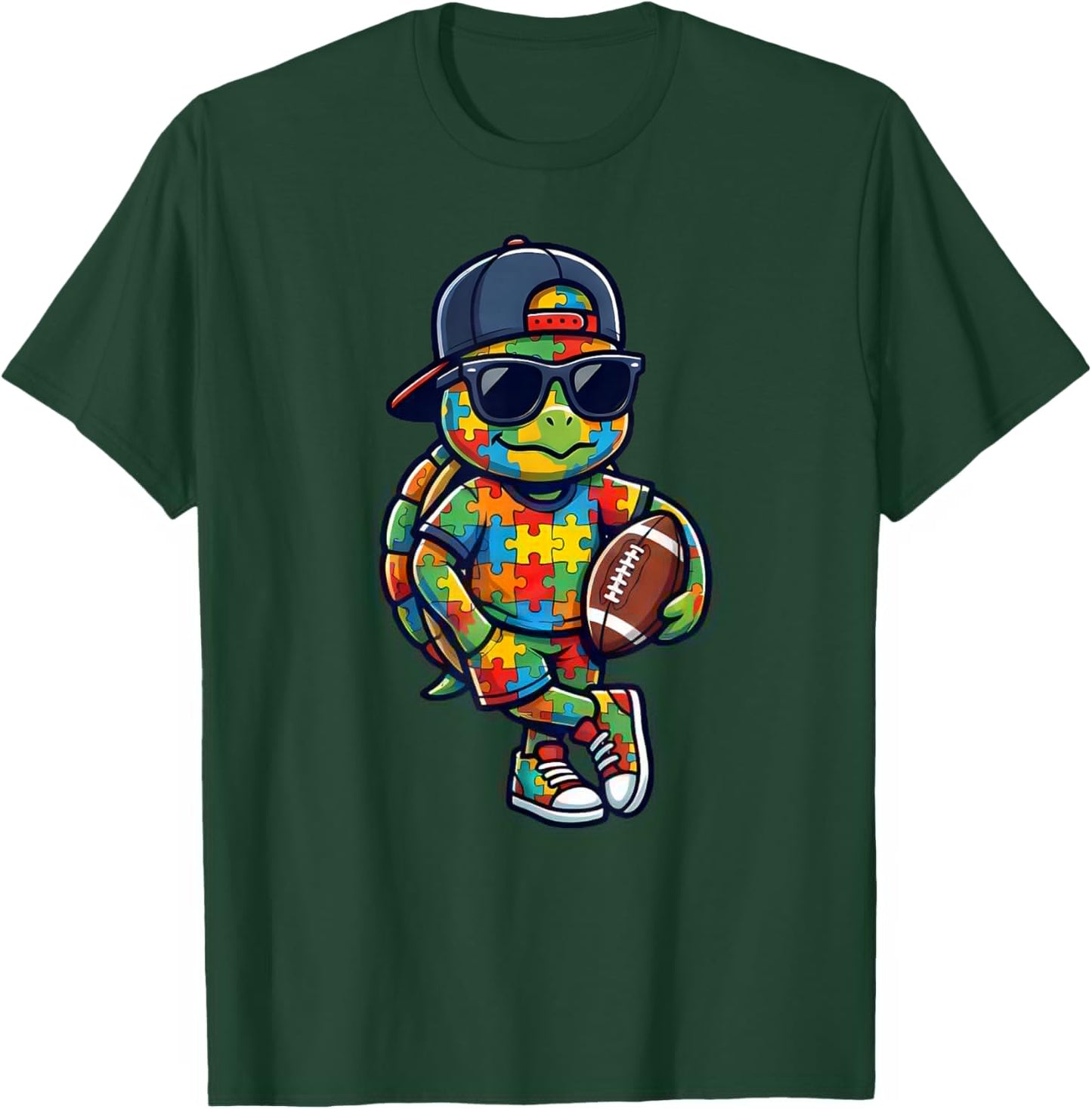 Funny Turtle American Football Puzzle Autism Men Boys T-Shirt - T-Shirt | Forest
