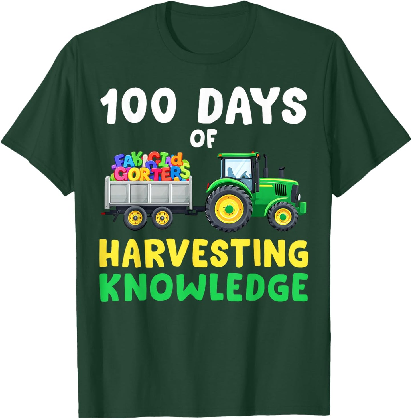 100 Days of School Tractor Harvesting Knowledge Boys Girls T-Shirt - T-Shirt | Forest