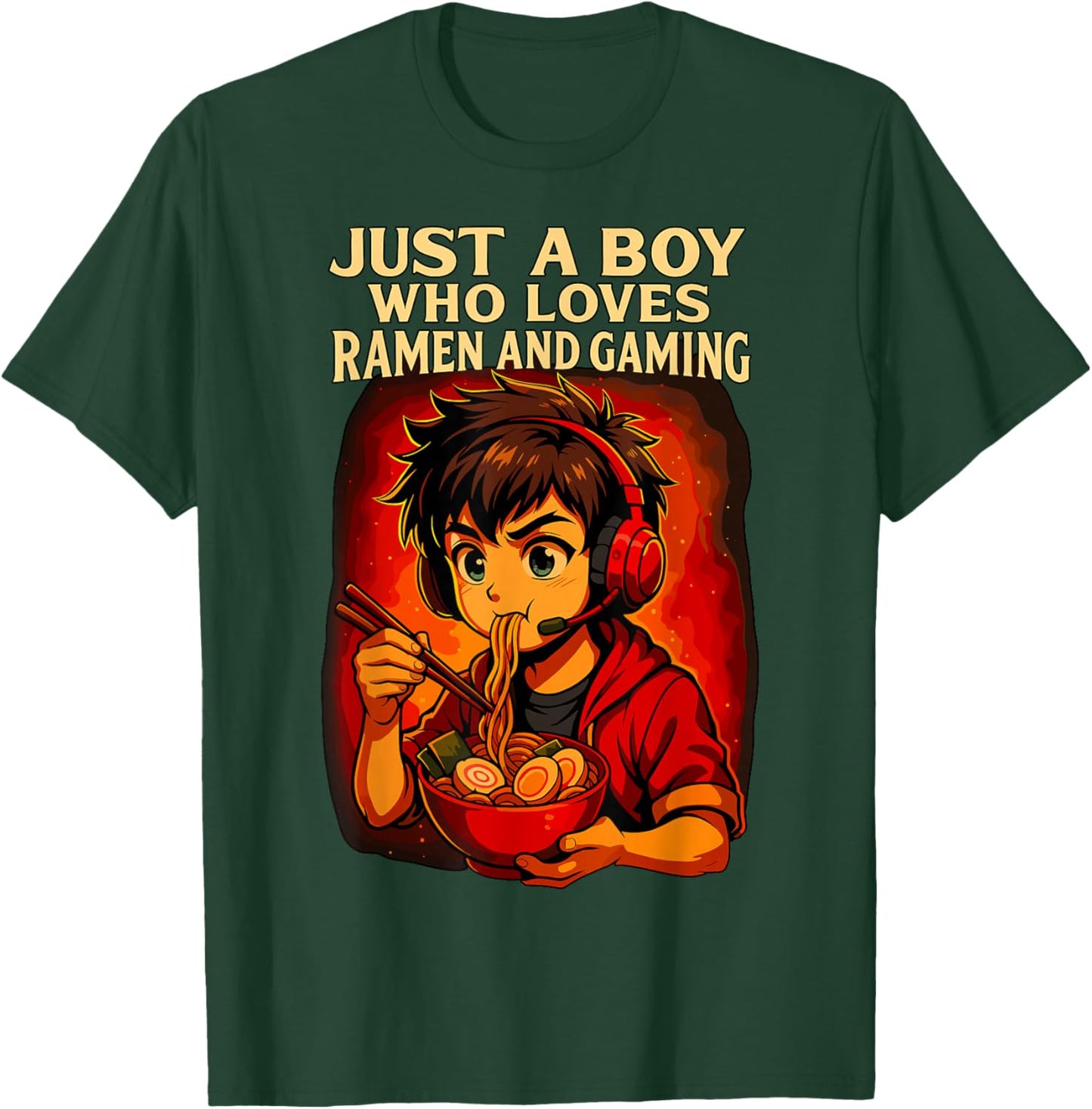 Just a Boy Who Loves Ramen and Gaming T-Shirt - T-Shirt | Forest