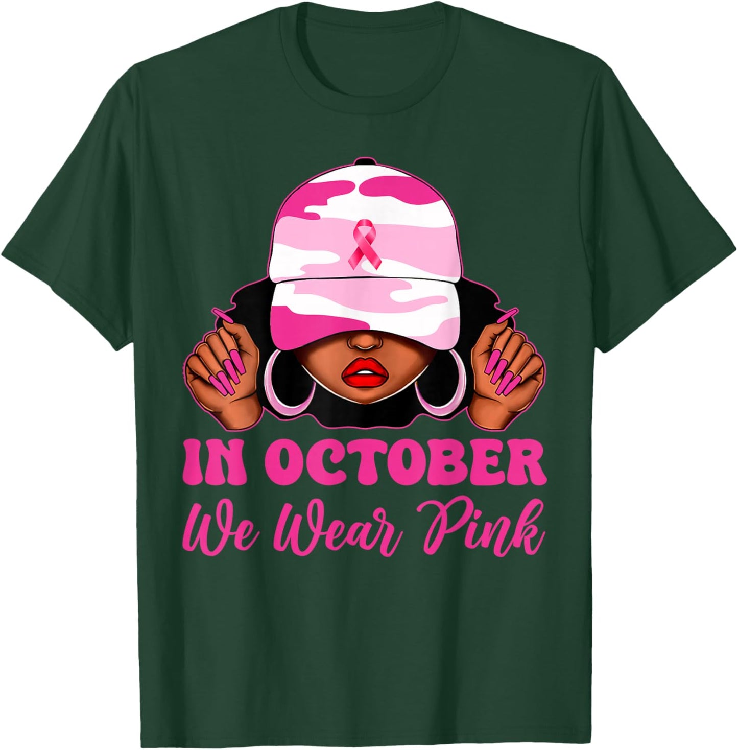 in October We Wear Pink Black Women Camo Breast Cancer T-Shirt - T-Shirt | Forest