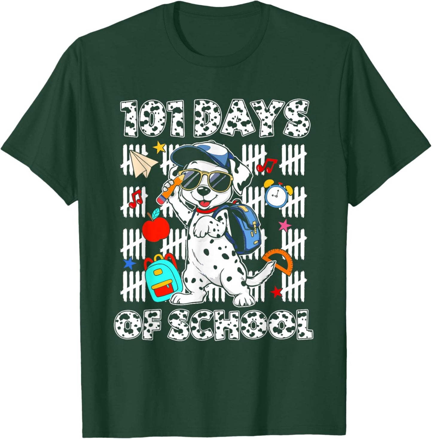 Happy 101 Days School Cute Dog 100 Days Smarter Student Kids T-Shirt - T-Shirt | Forest