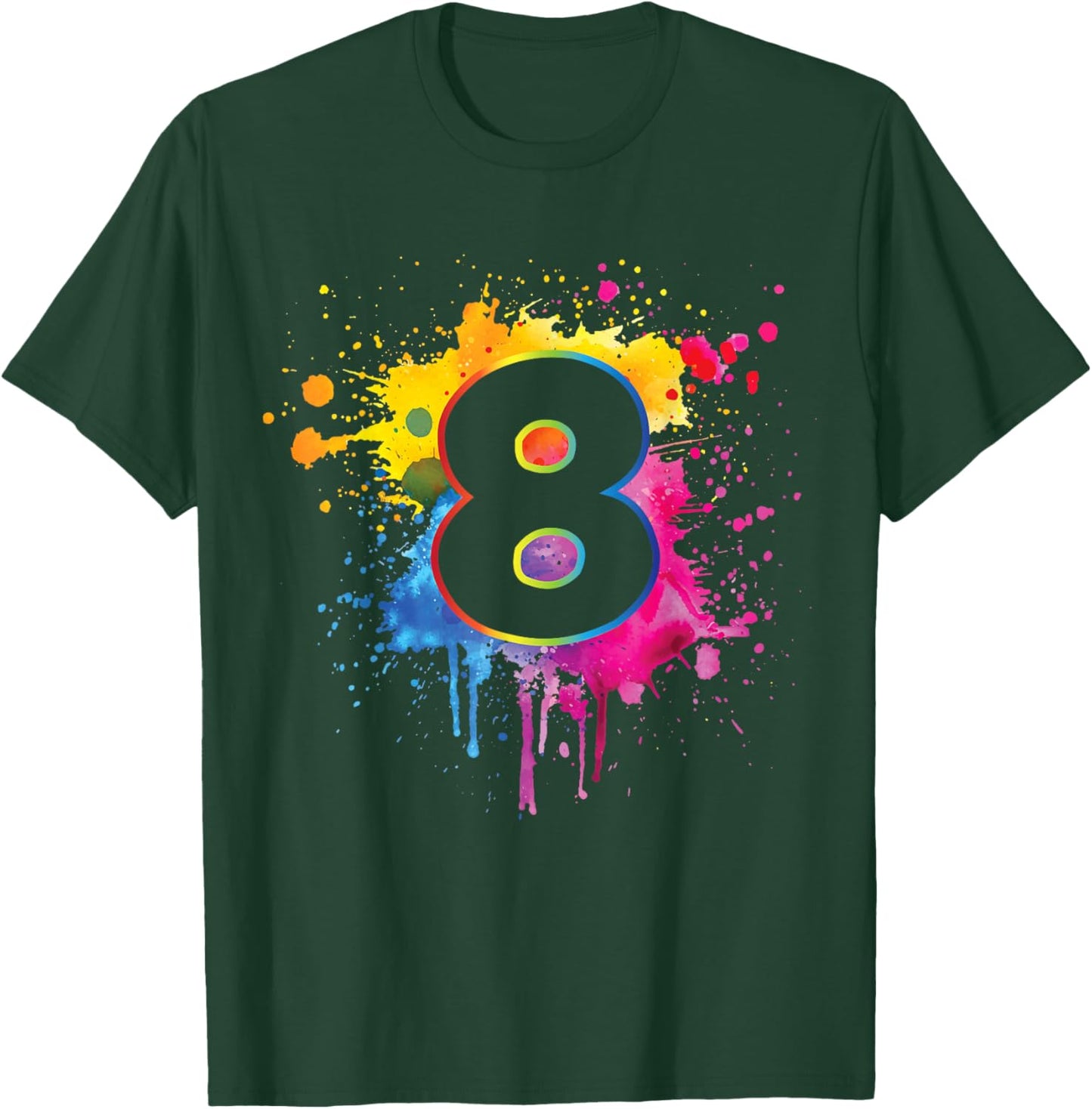 8th Birthday Colorful Paint Splashes 8 Year Old Girls Boys T-Shirt - T-Shirt | Forest