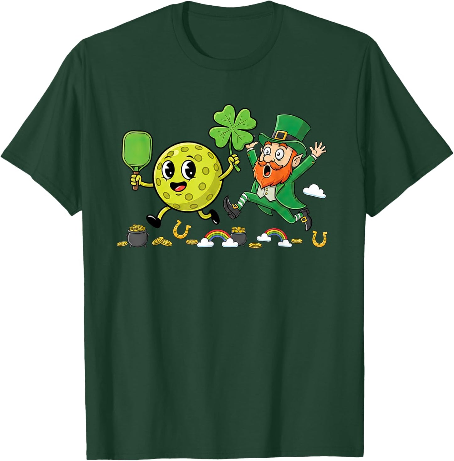 Pickleball Shamrock Clover St Patricks Day Kids T-Shirt - T-Shirt | Forest