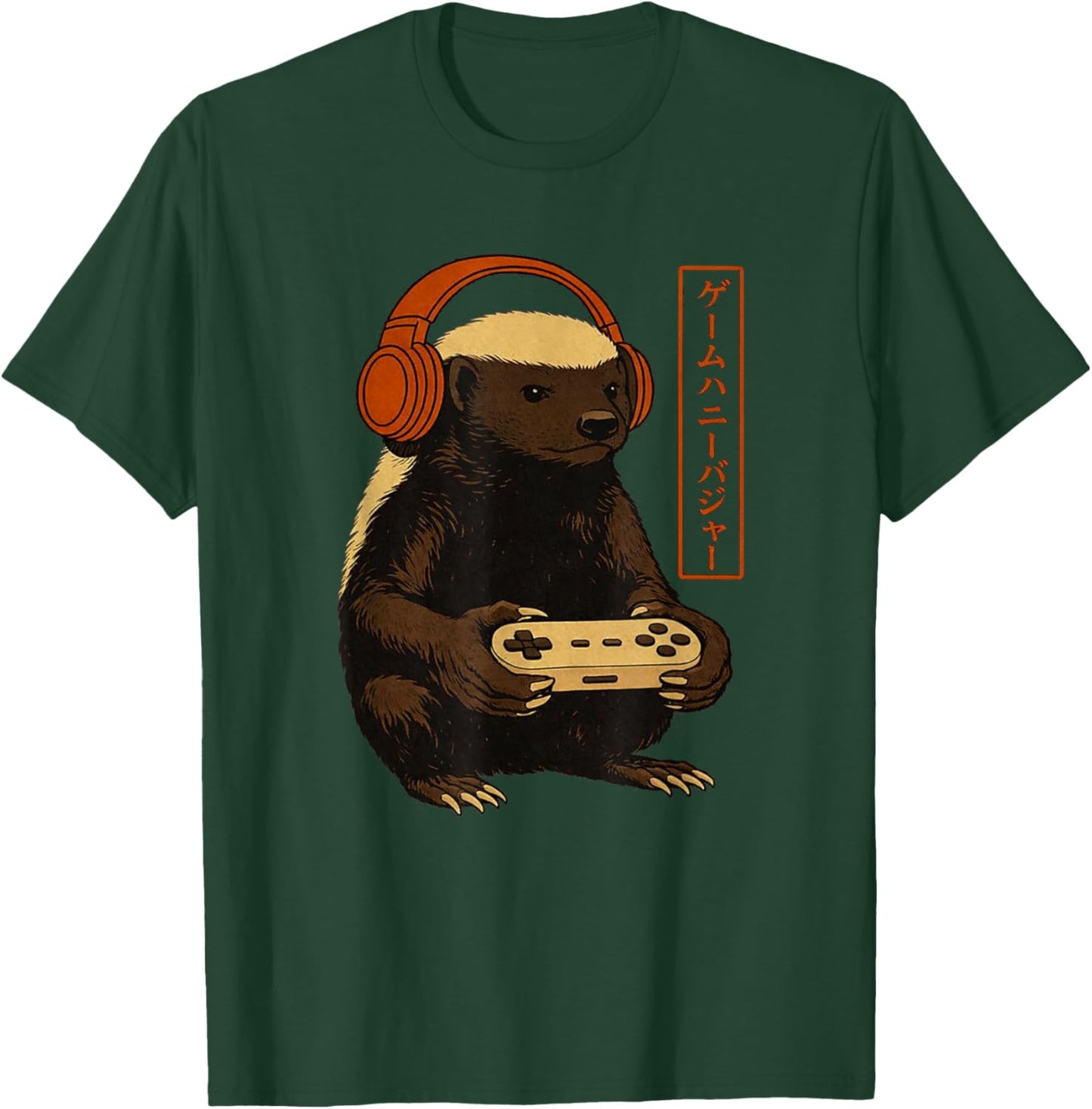 Japanese Gamer Honey Badger Art Men Women Boys Funny Vintage T-Shirt - T-Shirt | Forest