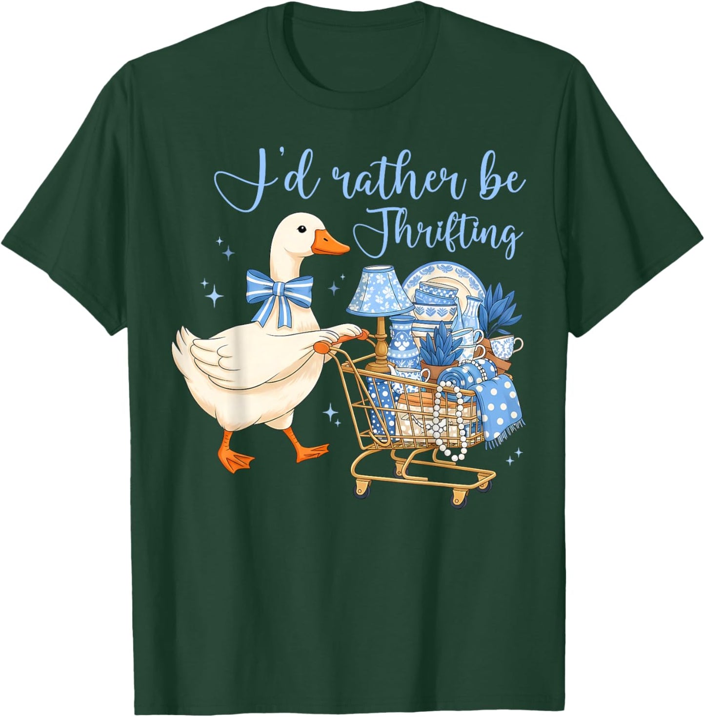 Funny I’d Rather Be Thrifting Cute Silly Goose Duck Coquette T-Shirt - T-Shirt | Forest