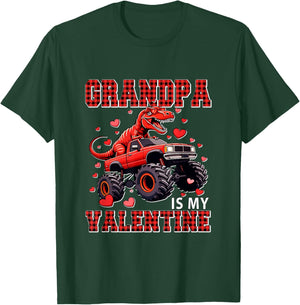 Grandpa is My Valentine T-Rex Sunglasses On Monster Truck T-Shirt - T-Shirt | Forest