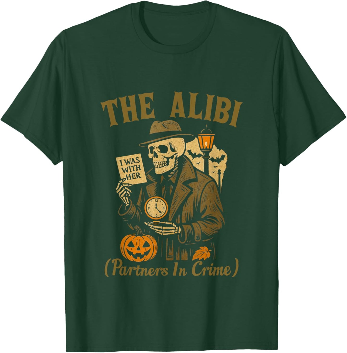 Halloween Skeleton Couple Matching Alibi Mastermind T-Shirt - T-Shirt | Forest