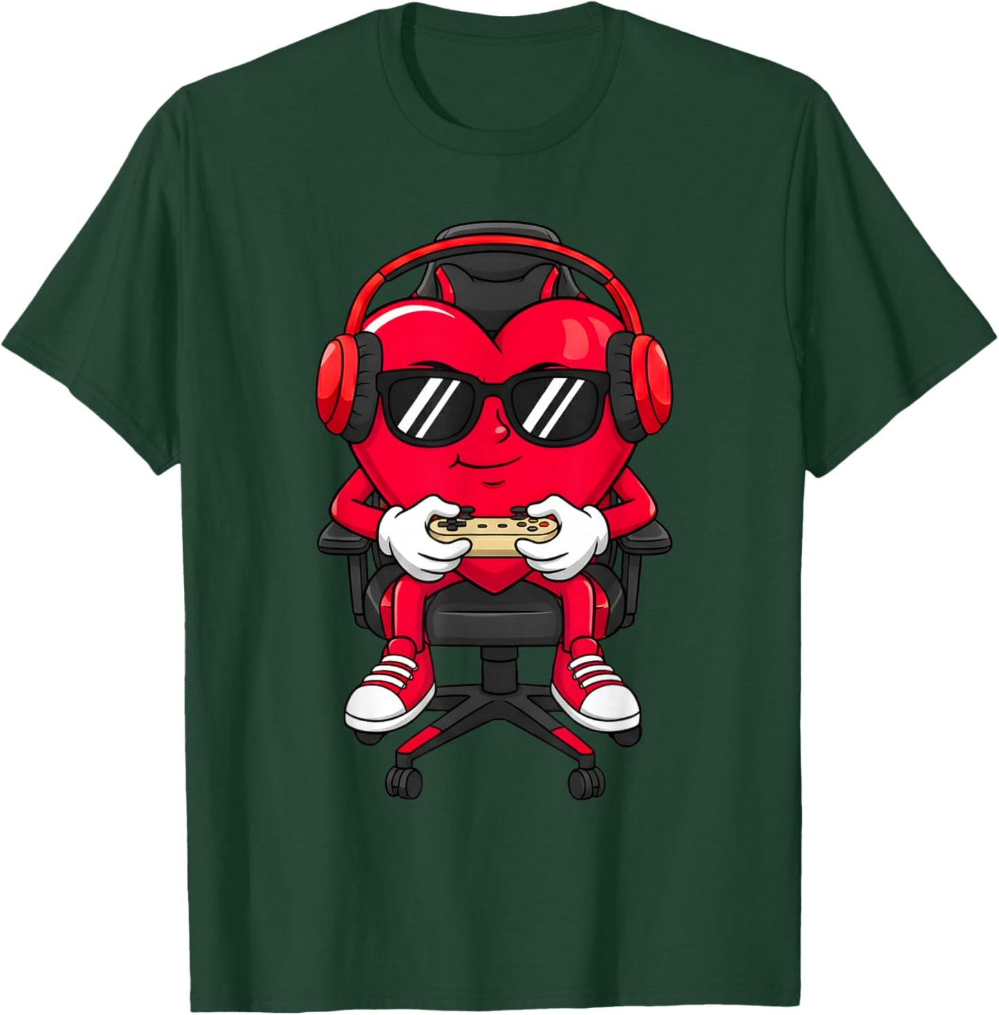 Valentines Day Heart Gamer Video Gaming Boys Men Kids T-Shirt - T-Shirt | Forest