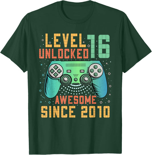 Level 16 Unlocked Awesome Since 2010 16th Birthday Boy T-Shirt - T-Shirt | Forest