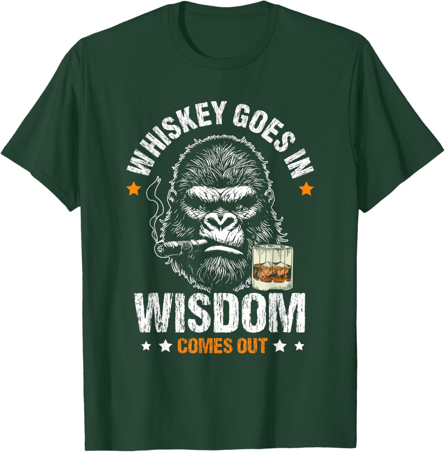 Whiskey GOES in Wisdom Comes Out Whiskey Humor Monkey T-Shirt - T-Shirt | Forest