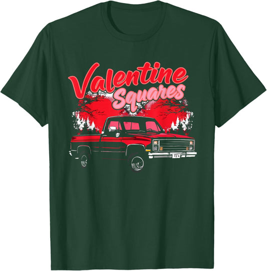 Valentine Squares Squarebody C10 Truck Heart Silhouette T-Shirt - T-Shirt | Forest