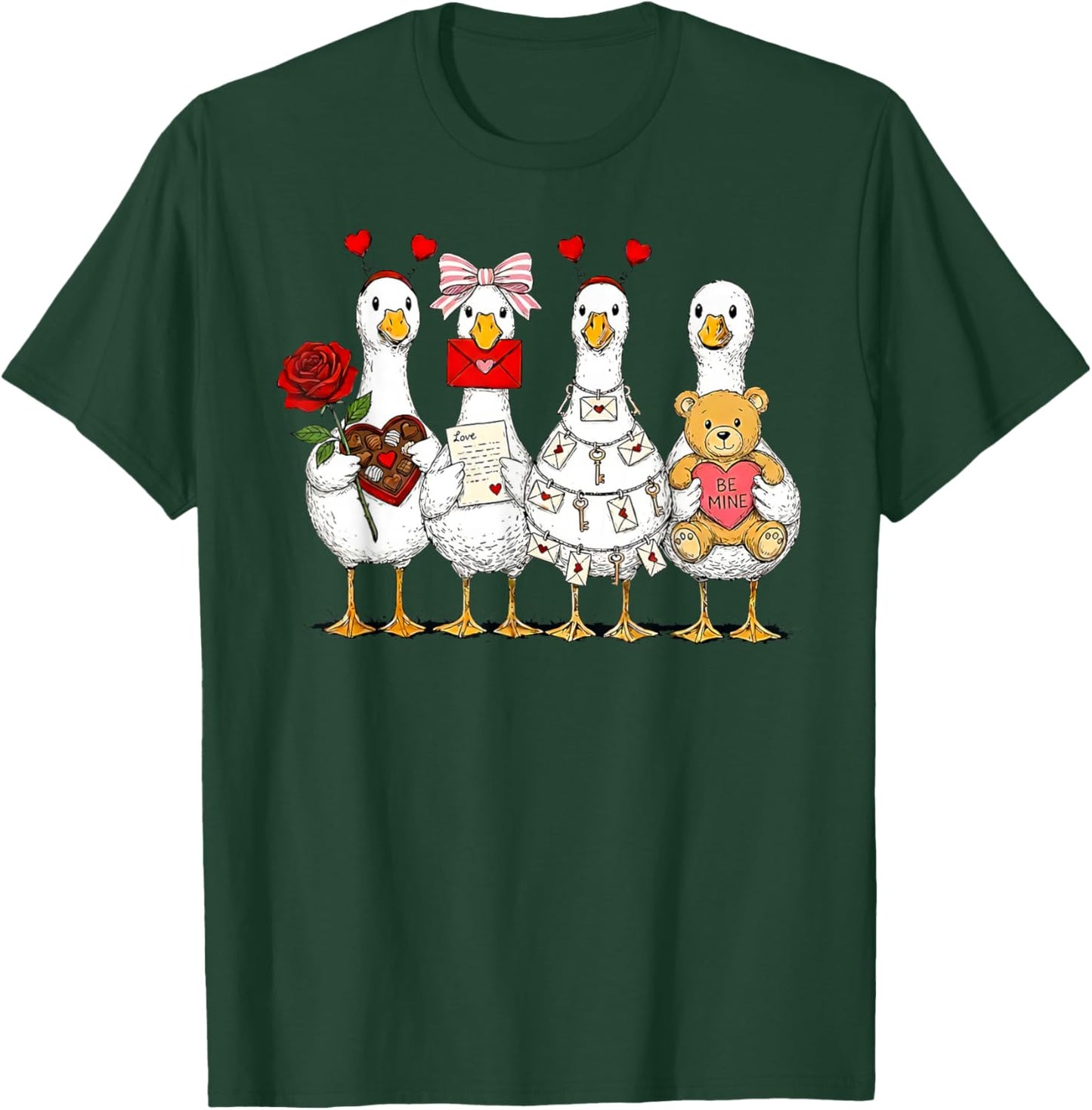 Pink Coquette Funny Silly Goose Valentines Cute XOXO Be Mine T-Shirt - T-Shirt | Forest