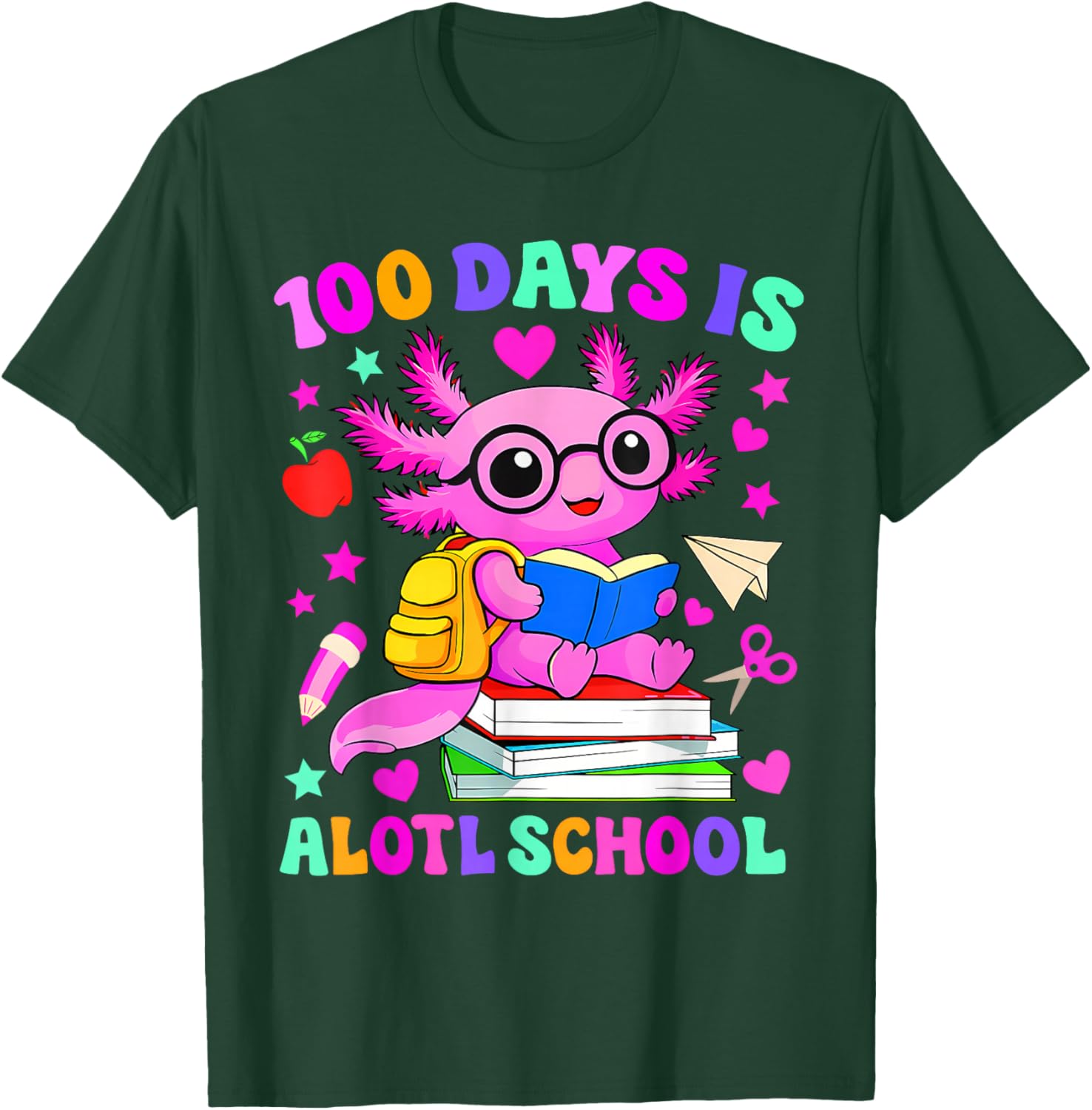 100 Days is Alotl School Axolotl 100th Day of School Girls T-Shirt - T-Shirt | Forest