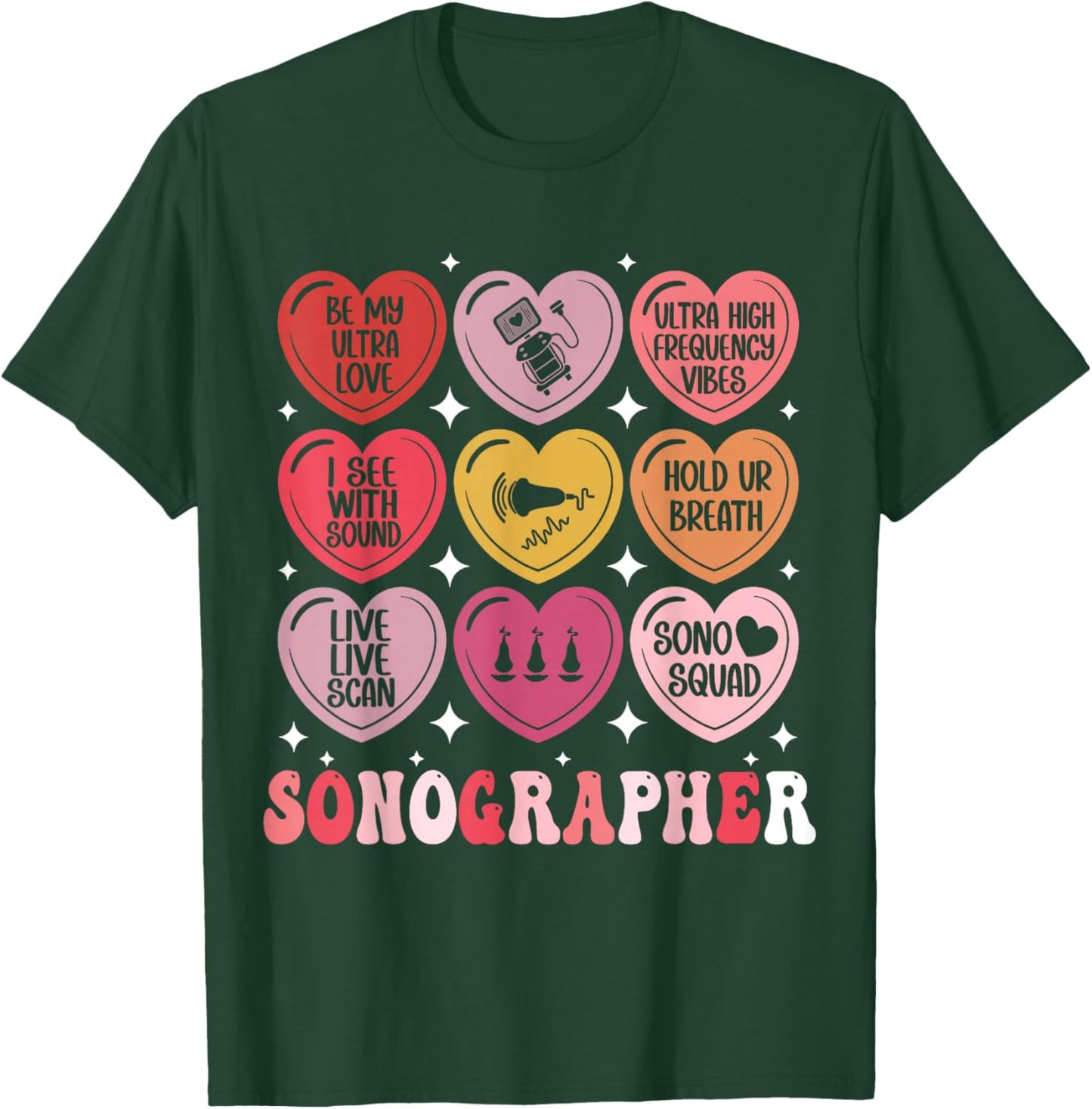 Sonographer Valentine's Day Ultrasound Tech Heart Sonography T-Shirt - T-Shirt | Forest