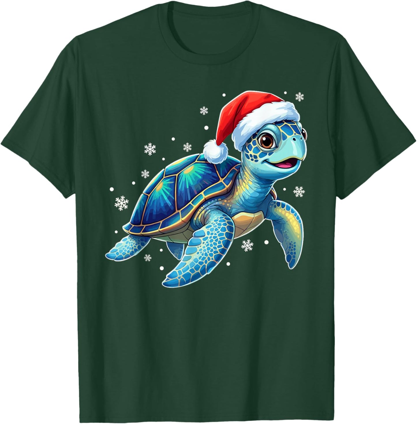 Cute Sea Turtle with Santa Hat Xmas Ocean Animal Christmas T-Shirt - T-Shirt | Forest