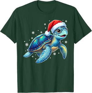 Cute Sea Turtle with Santa Hat Xmas Ocean Animal Christmas T-Shirt - T-Shirt | Forest