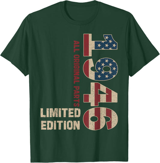 Vintage 1946 80th Birthday Decorations Flag 80 Years Old Men T-Shirt - T-Shirt | Forest