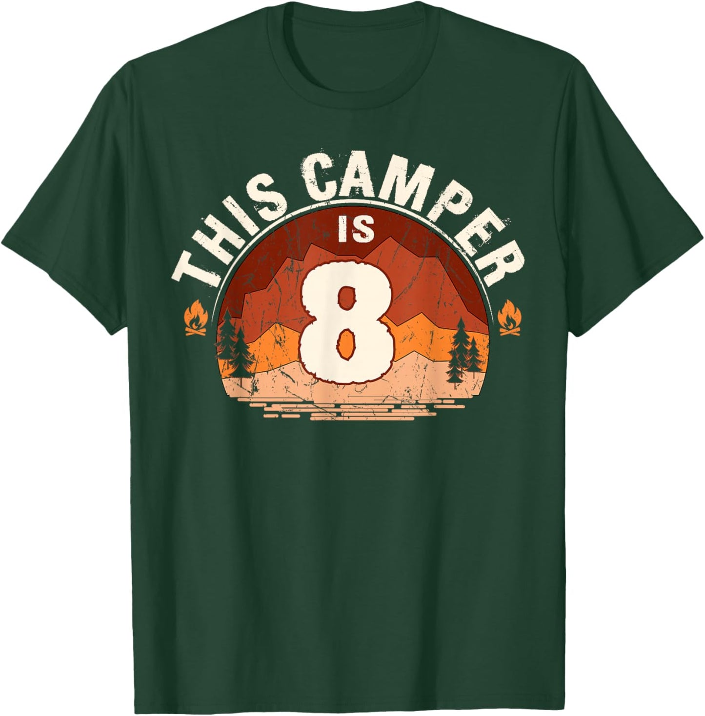 Camping 8th Birthday Camper Party Hiker Camp Tent Campfire T-Shirt - T-Shirt | Forest