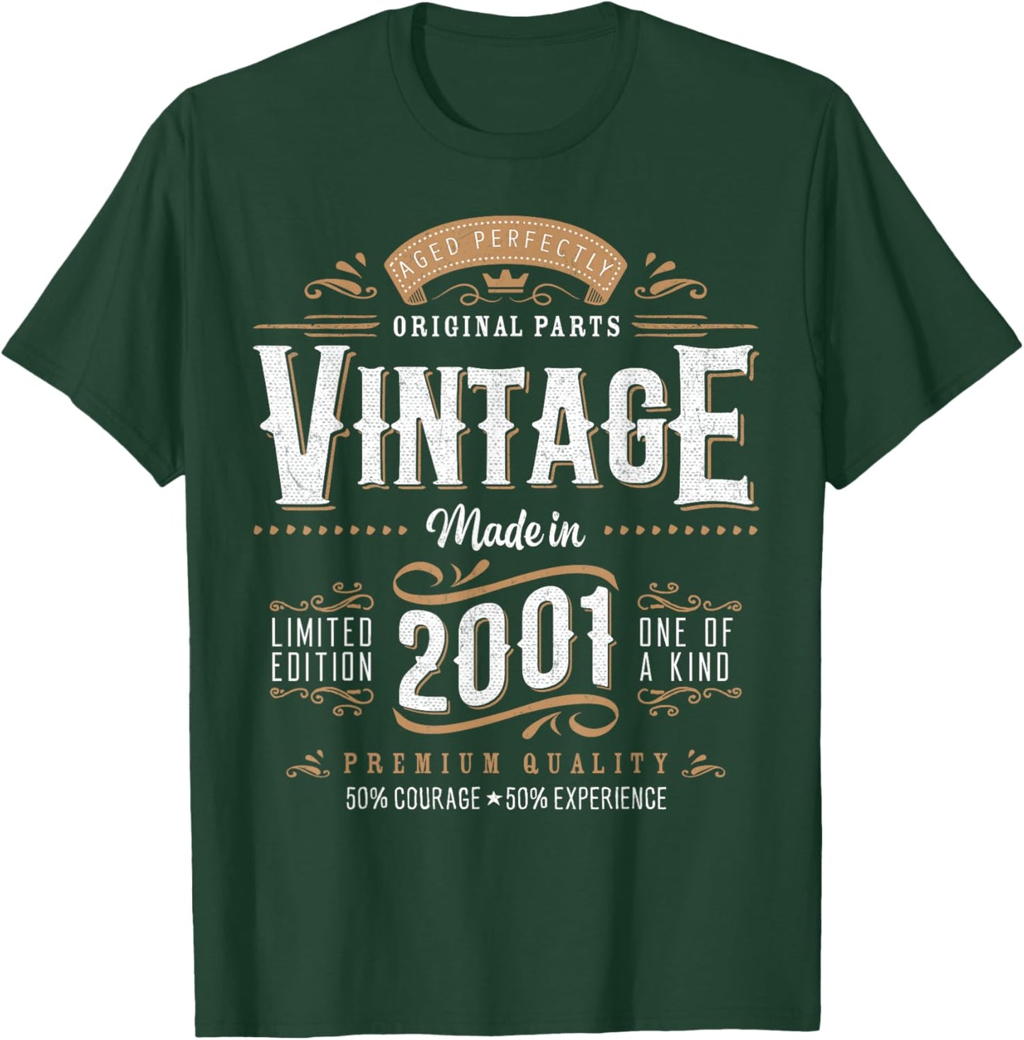 Vintage 2001 Label 25th Birthday Gift Men Women 25 Year Old T-Shirt - T-Shirt | Forest