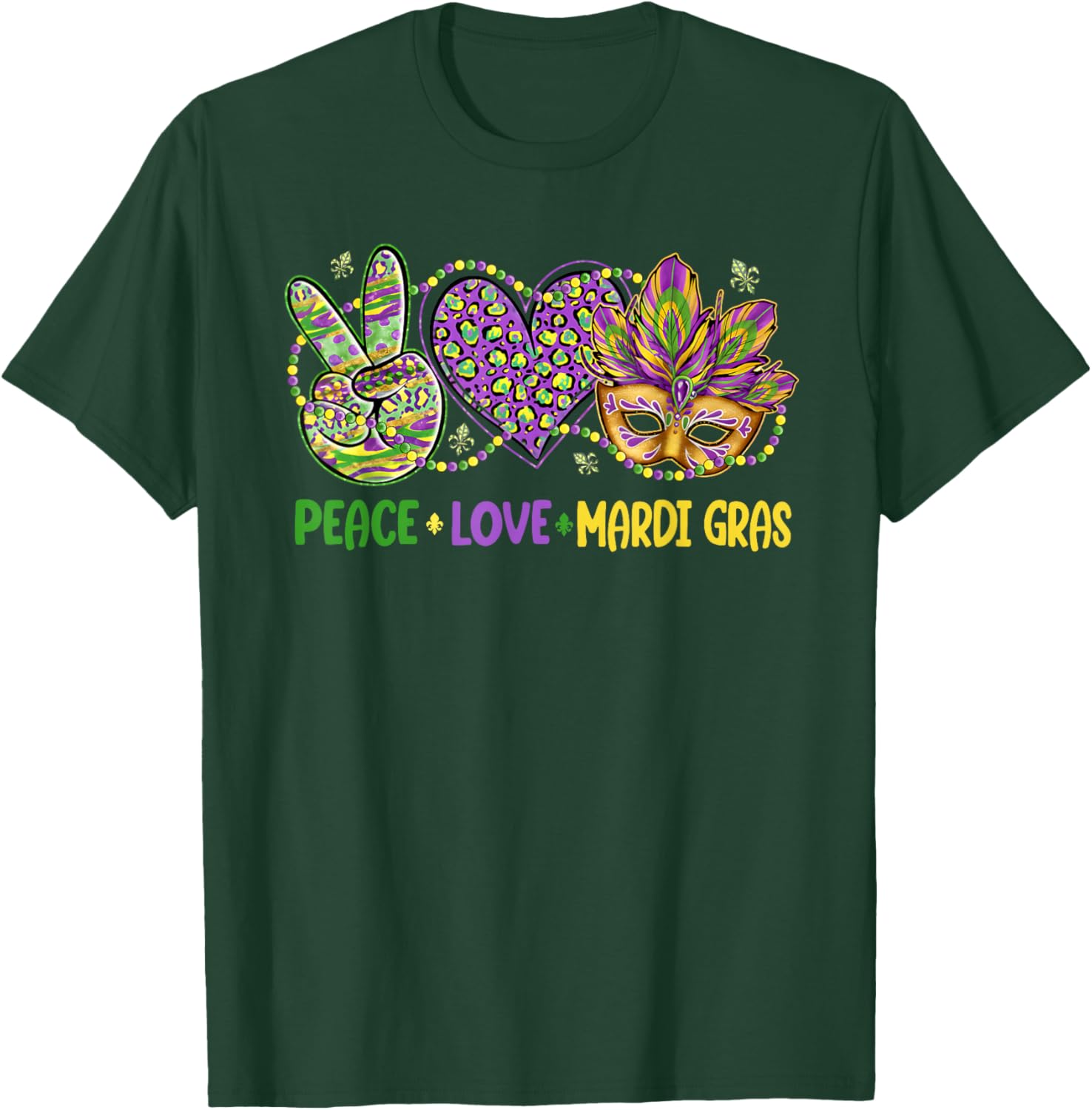 Peace Love Mardi Gras Beads Carnival Parade Funny T-Shirt - T-Shirt | Forest