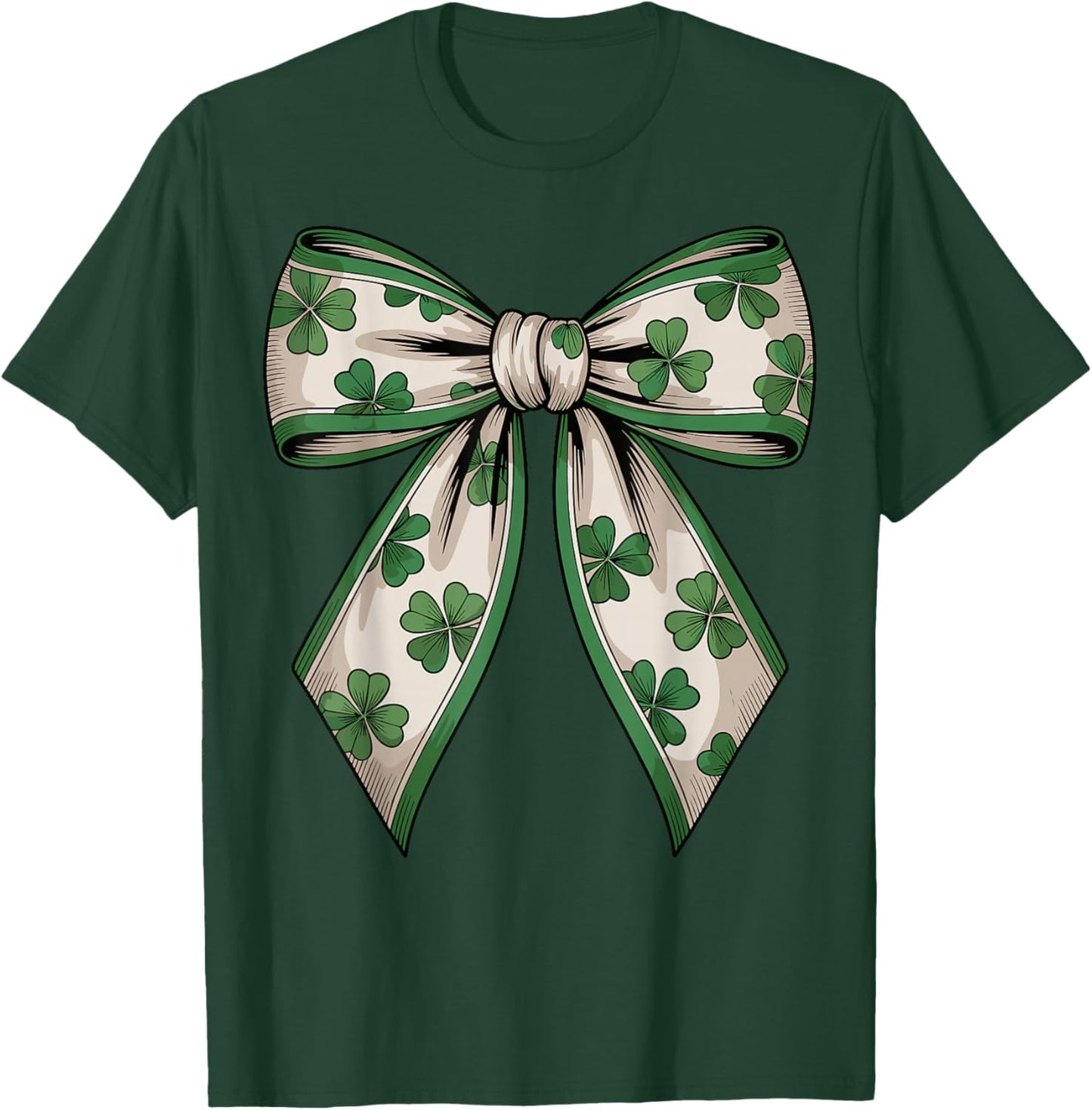St Patricks Day Shamrock Coquette Bow Saint Pattys Girls T-Shirt - T-Shirt | Forest