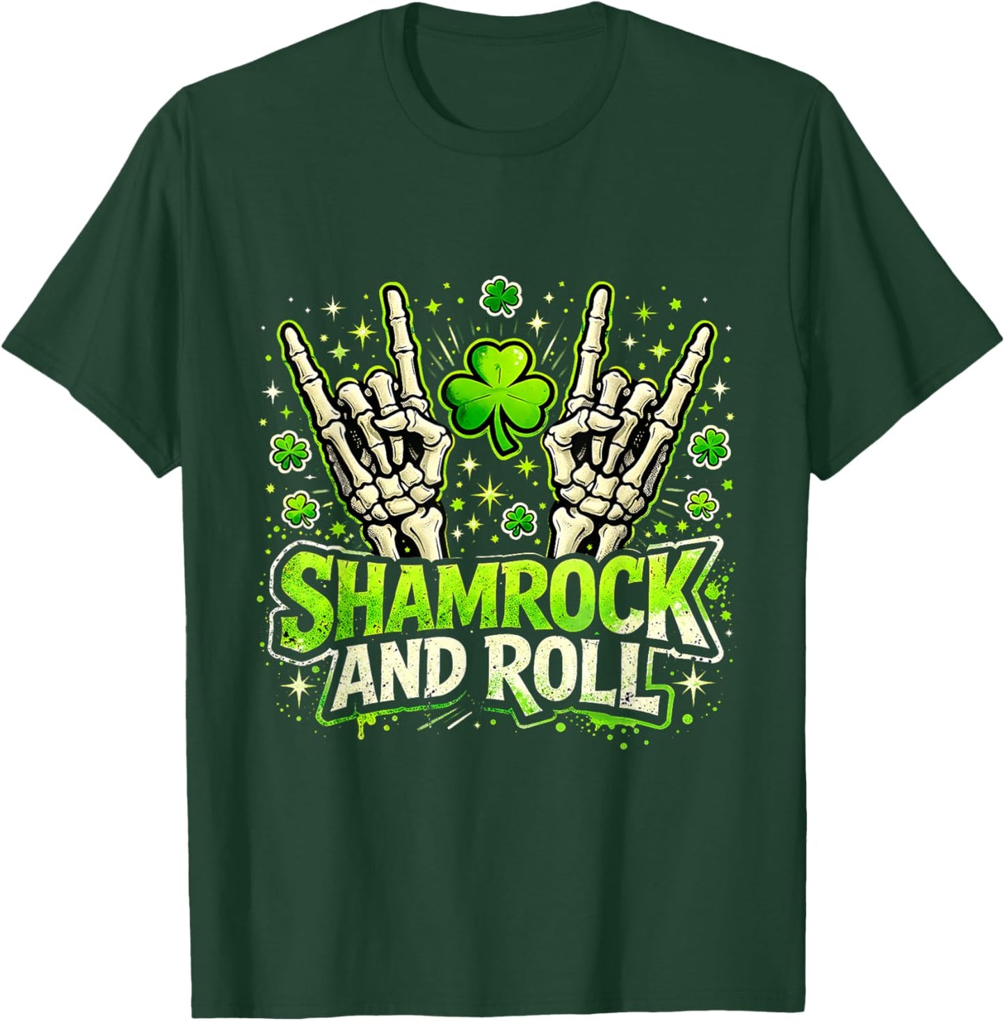 Shamrock and Roll St Patrick Day Rock Vibes T-Shirt - T-Shirt | Forest