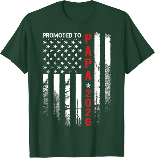 Patriotic Promoted to Papa Est 2026 First Time Dad T-Shirt - T-Shirt | Forest