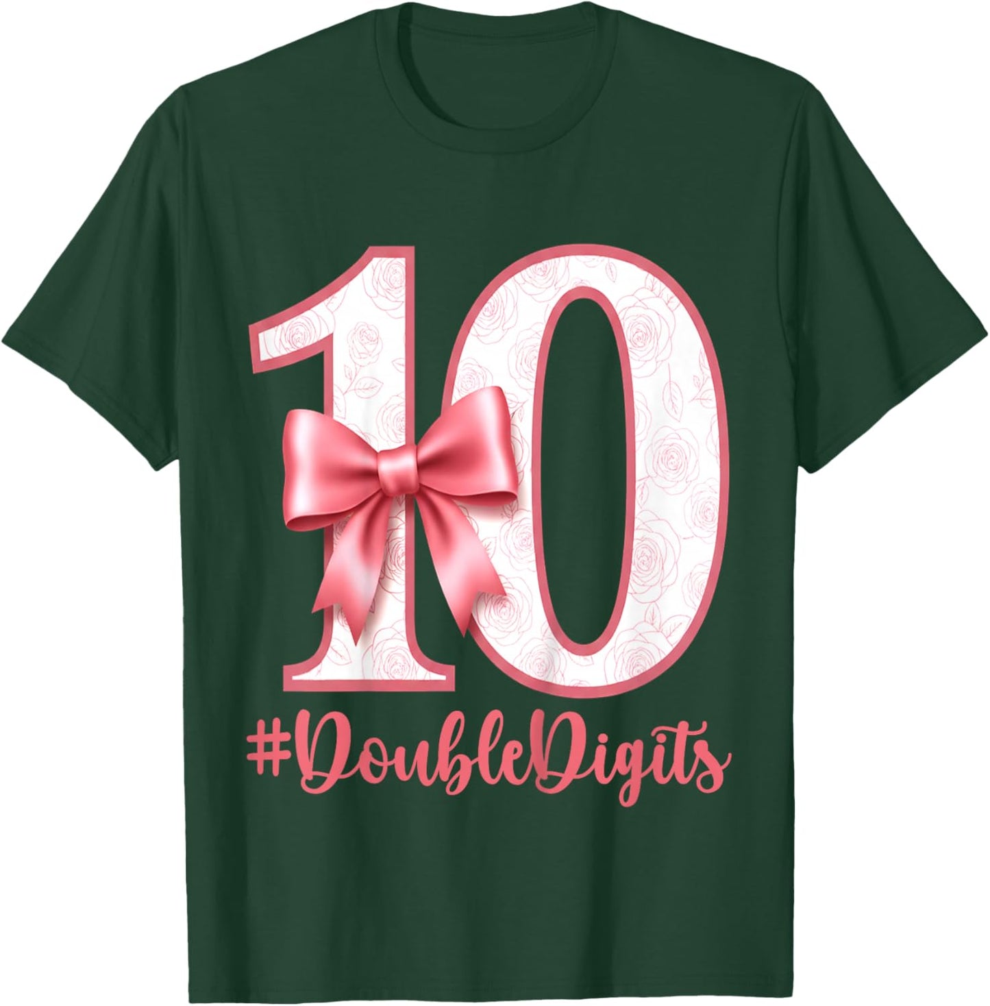 Double Digits Pink Coquette 10th Birthday Girl 10 Years Old T-Shirt - T-Shirt | Forest