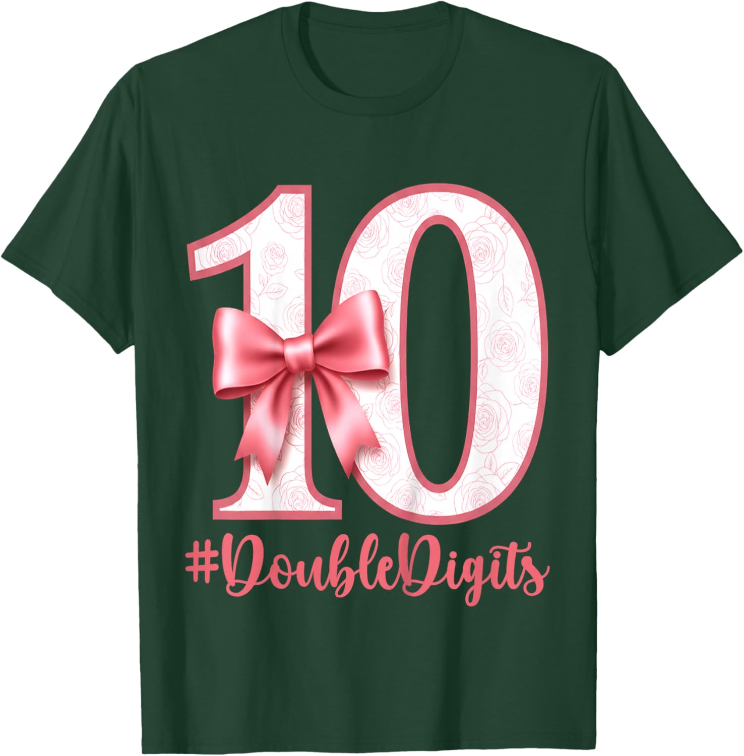 Double Digits Pink Coquette 10th Birthday Girl 10 Years Old T-Shirt - T-Shirt | Forest
