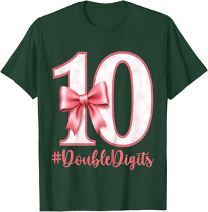 Double Digits Pink Coquette 10th Birthday Girl 10 Years Old T-Shirt - T-Shirt | Forest