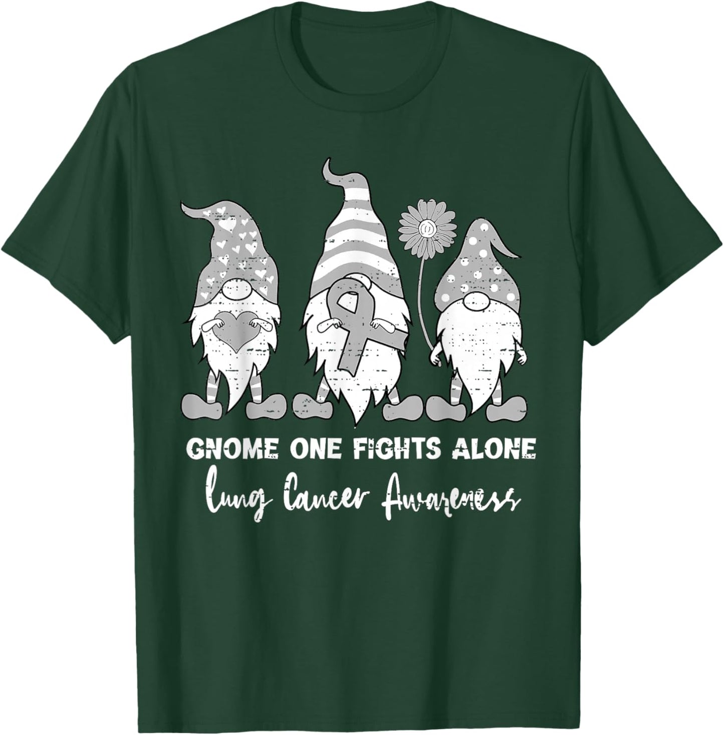Lung Cancer Awareness Gnome White Ribbon Support Boys Girls T-Shirt - T-Shirt | Forest