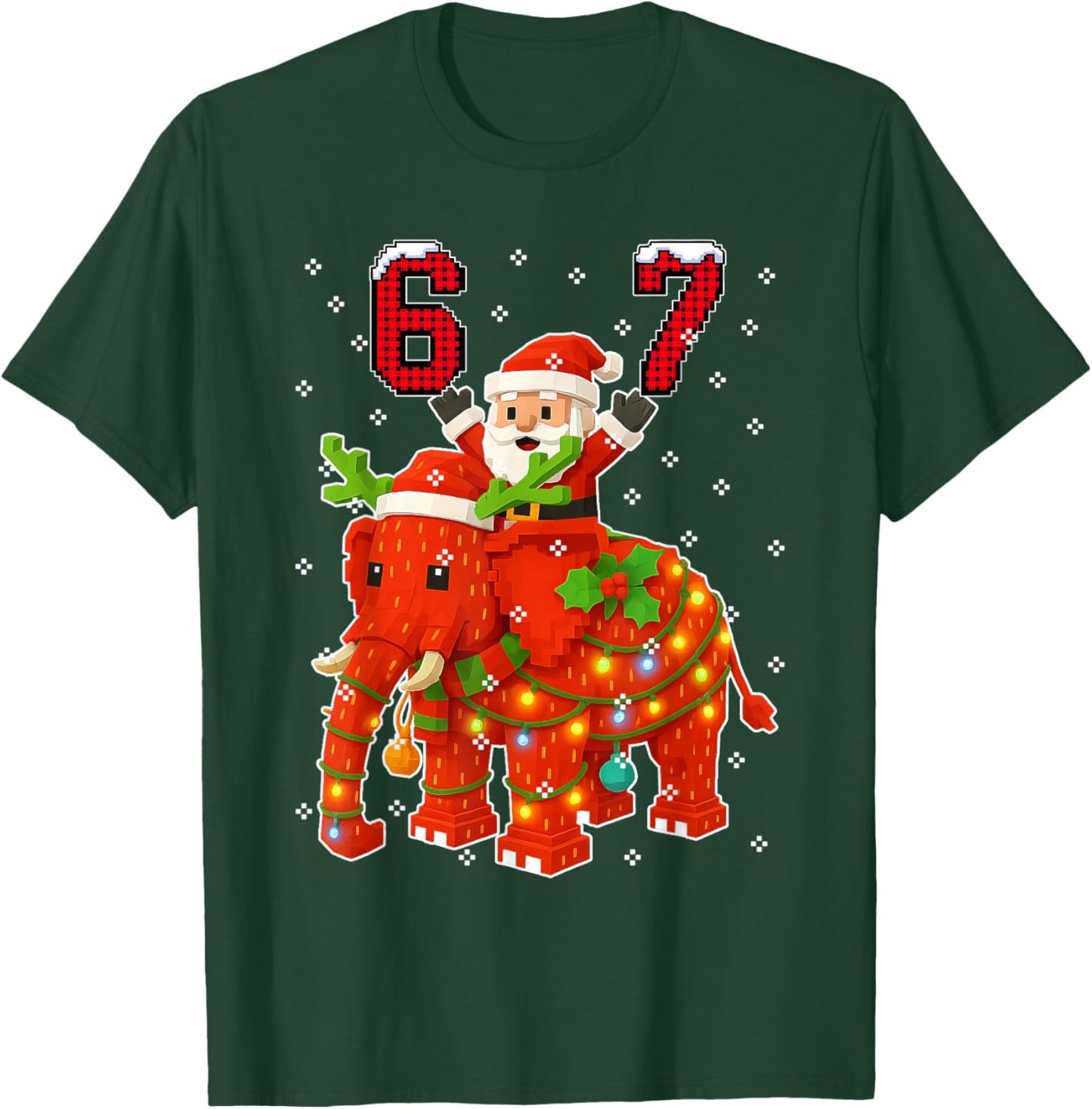 Funny 67 Meme Xmas Santa Riding Strawberry Elephant Brainrot T-Shirt - T-Shirt | Forest