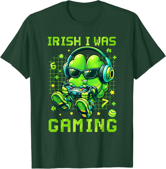 Irish I was Gaming Funny St Patricks Day Gamer Boys Men Kids T-Shirt - T-Shirt | Forest