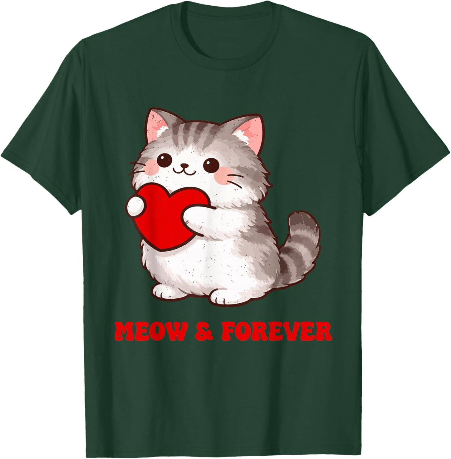 Valentines Day Meow & Forever Cat Lover Matching Design T-Shirt - T-Shirt | Forest