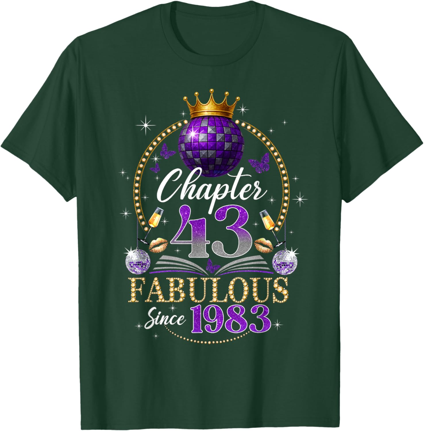 Chapter 43 Since 1983 Purple Disco Ball 43rd Birthday Women T-Shirt - T-Shirt | Forest