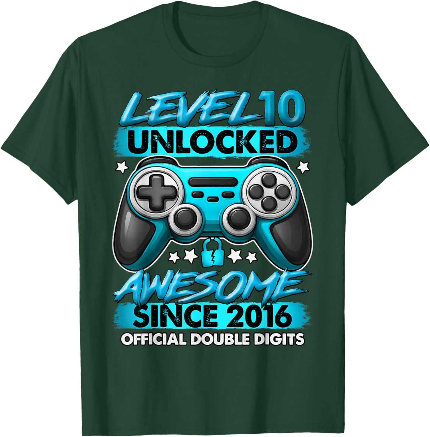 Official Double Digits Level 10 Unlocked 10th Birthday Boy T-Shirt - T-Shirt | Forest
