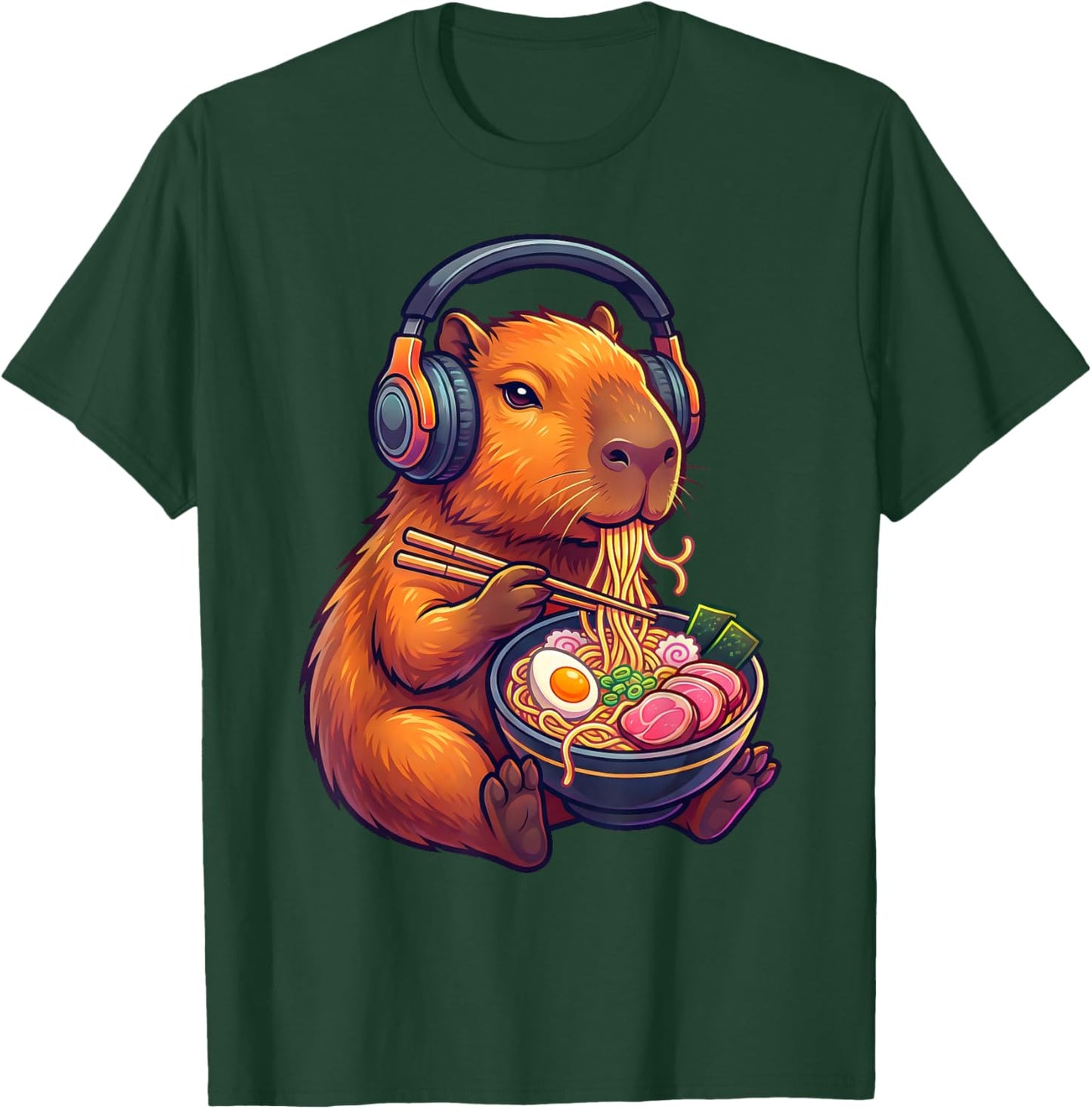 Funny Capybara Eating Ramen Noodles Japanese Men Women Kids T-Shirt - T-Shirt | Forest