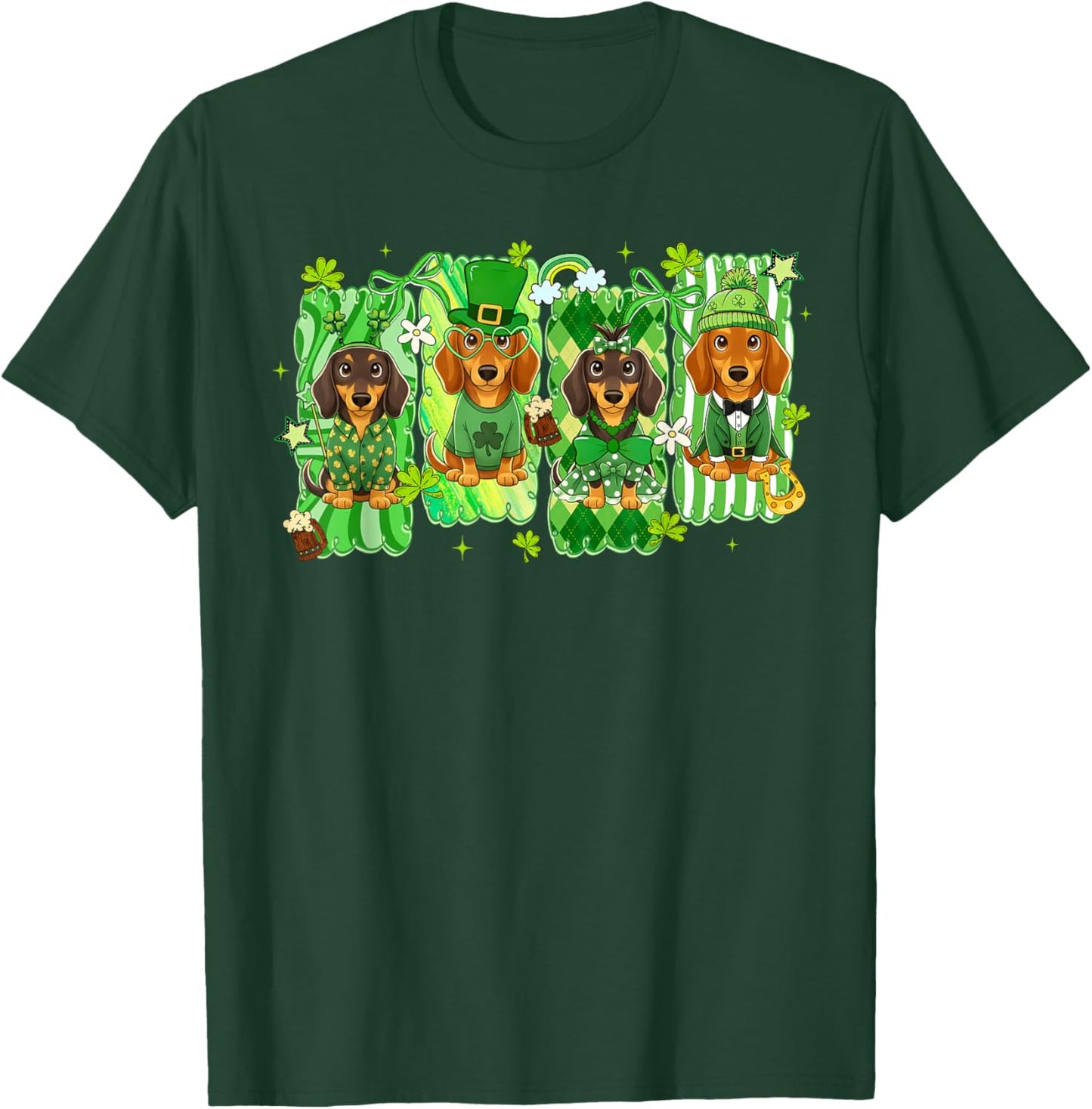 St. Patricks Day Lucky Cute Dachshund Preppy Irish Girl Kid T-Shirt - T-Shirt | Forest