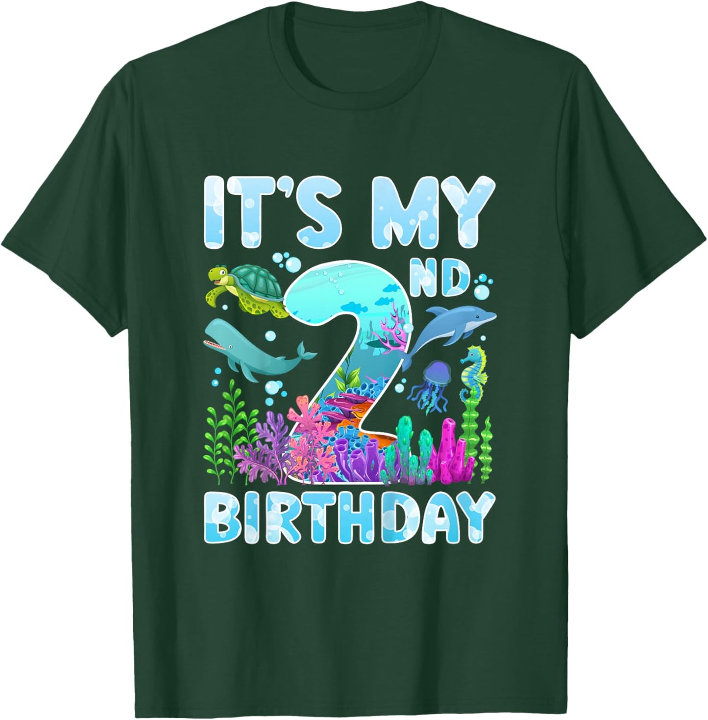 2nd Ocean Birthday Party Two Year Old Sea Animals T-Shirt - T-Shirt | Forest