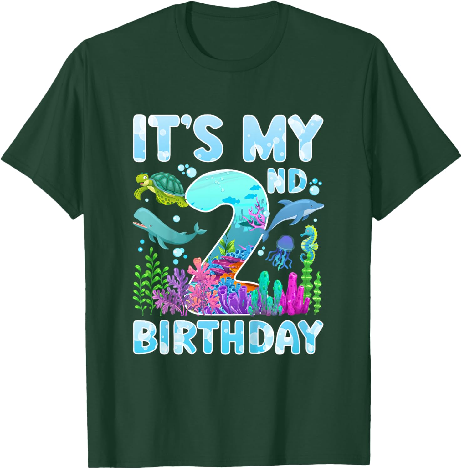2nd Ocean Birthday Party Two Year Old Sea Animals T-Shirt - T-Shirt | Forest