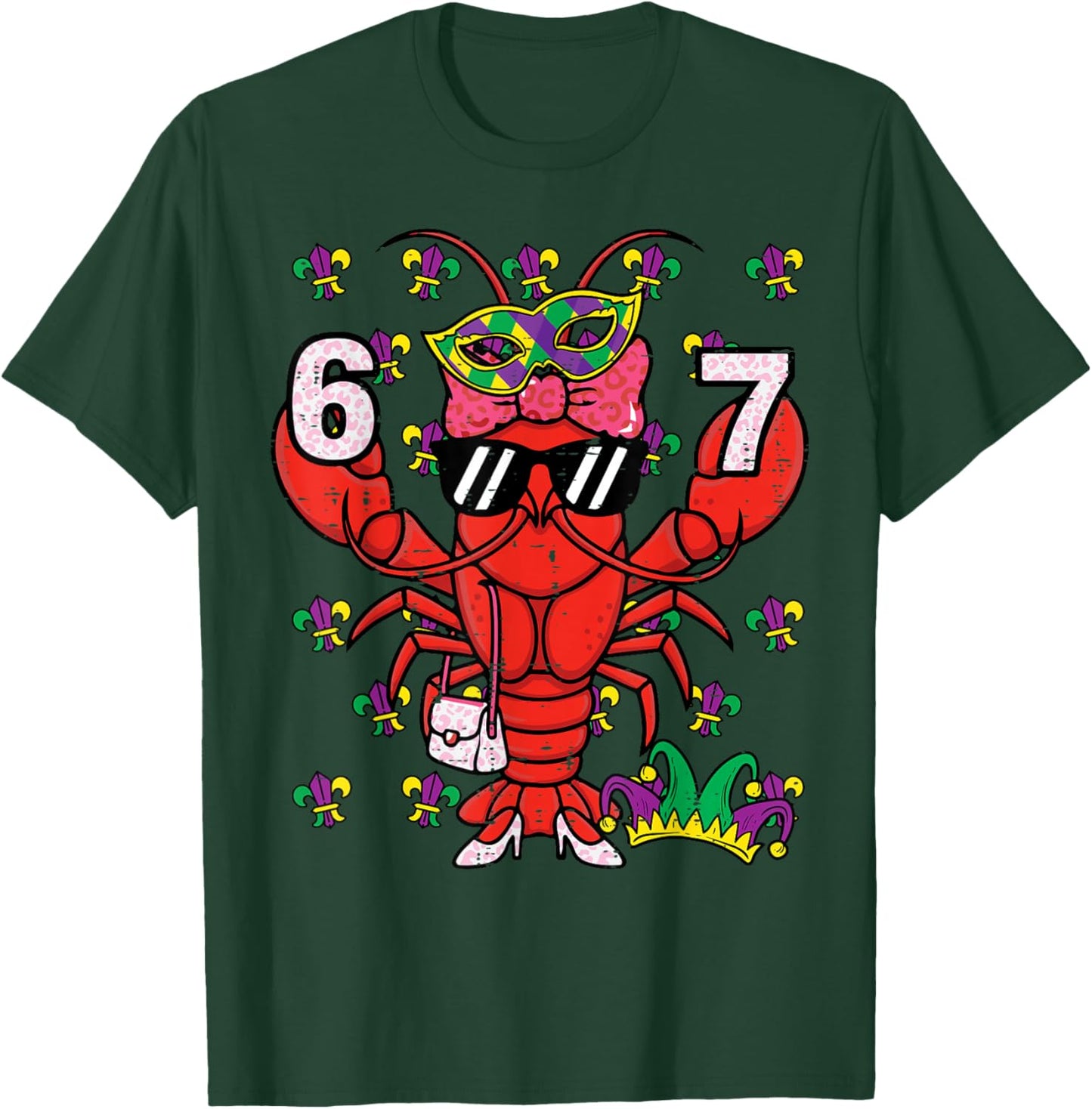 67 Crawfish 6 7 Mardi Gras Meme Kids Girls Women Teacher T-Shirt - T-Shirt | Forest