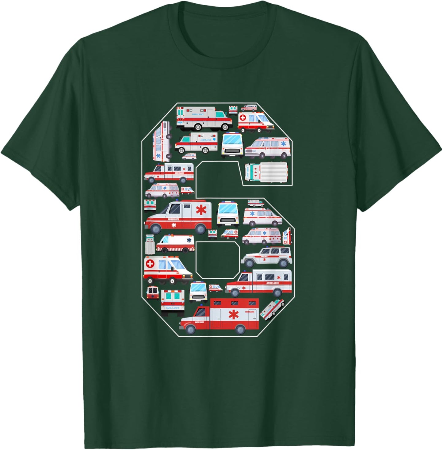 6 Years Old Kids 6th Birthday Ambulance Themed Party T-Shirt - T-Shirt | Forest