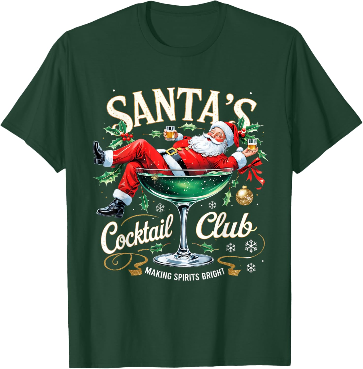 Santa’s Cocktail Club Christmas Party Design T-Shirt - T-Shirt | Forest