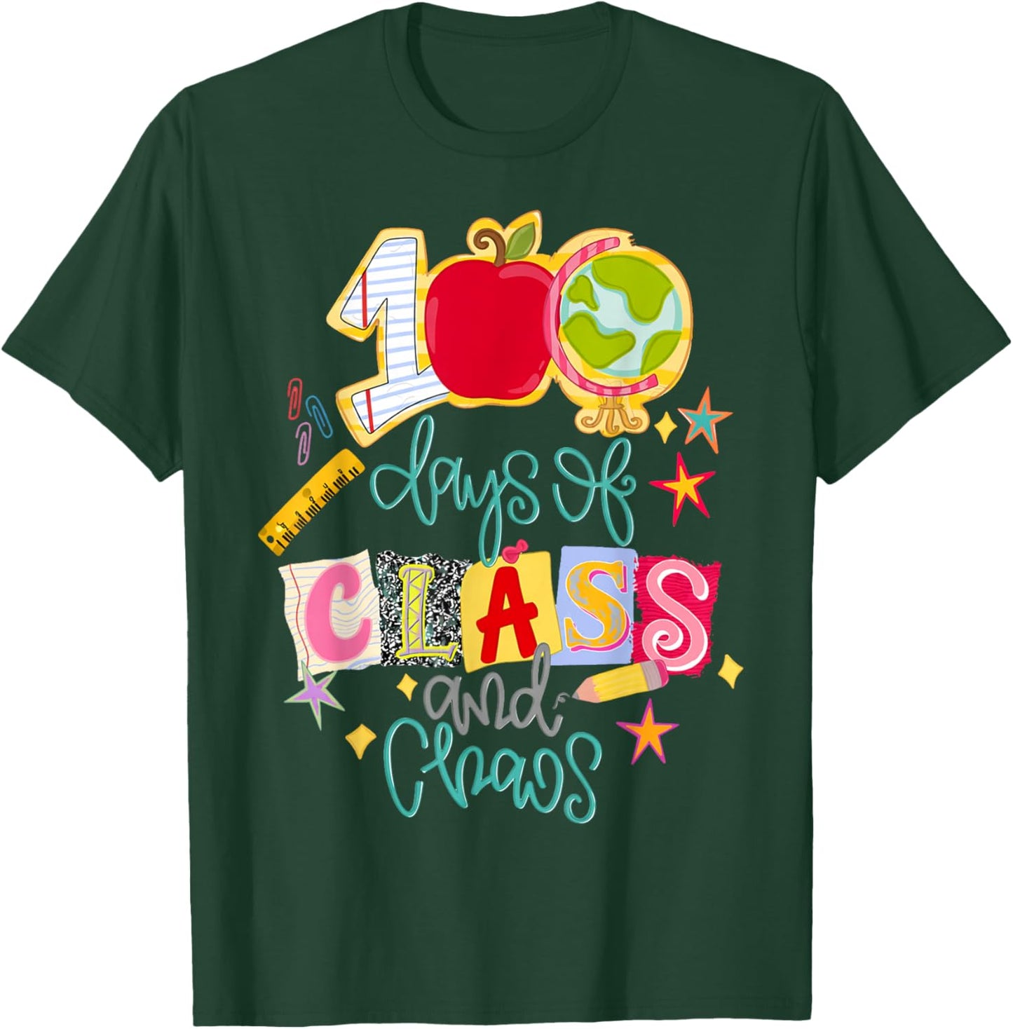 Funny 100 Days of Class and Chaos Teacher 100 Days of School T-Shirt - T-Shirt | Forest