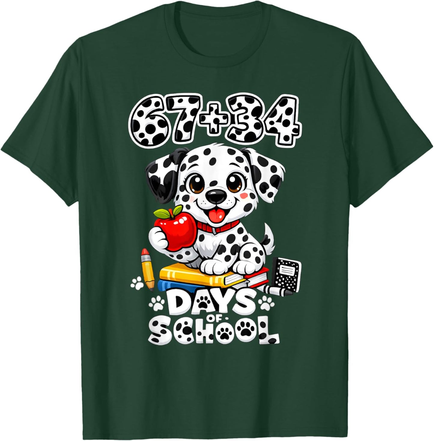 67+34 Days School 101 Days Cute Dog Teacher Kids T-Shirt - T-Shirt | Forest